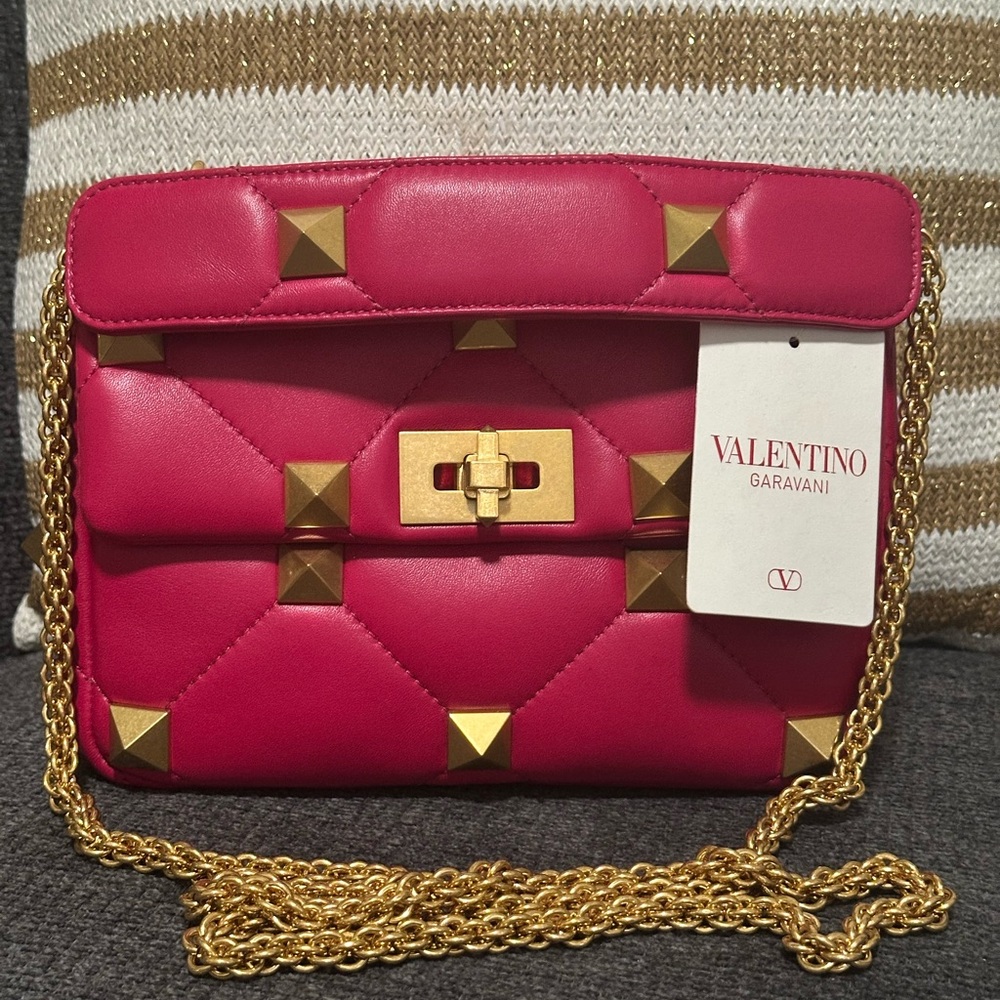 Valentino Garavani Pink and Gold Crossbody Bag with Quilted Design